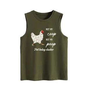 Olive green women's sleeveless tank top with funny chicken graphic and letter print casual wear