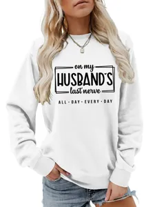 Bequemer Damen Freizeit Langarm Buchstabe Druck weißer Rundhalsausschnitt Pullover