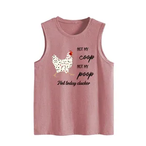 Detailed view of the cute chicken graphic and funny text print on soft pink fabric.