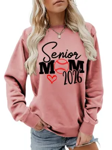 Sweat-shirt pour femme Senior Mom 2026 Décontracté Manches longues Imprimé Top Rose