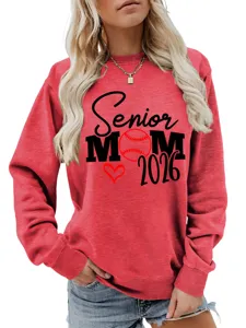 Sweat-shirt femme rouge col rond manches longues Senior Mom 2026 style decontracte