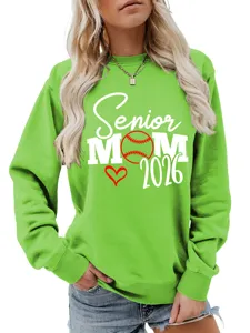 Sweat-shirt graphique vert senior mom typographie baseball haut pullover casual manches