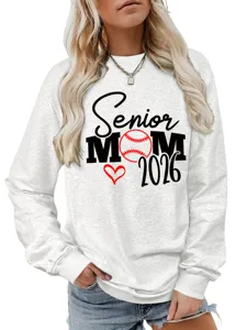 Femme senior mom 2026 imprime graphique sweat col rond casual manches longues top