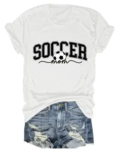 T-shirt à manches courtes décontracté d'été pour femmes avec impression de football.
