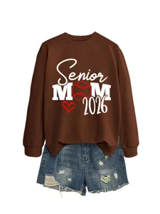 Sweat-shirt Femme Senior Mom 2026 Motif Baseball Cœur Haut Décontracté à Manches Longues