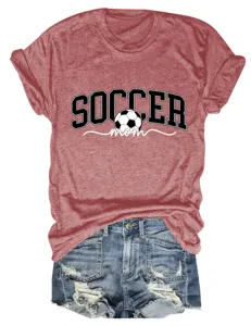 T-shirt femme col rond manches courtes avec imprimé soccer mom, haut décontracté été.