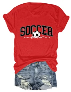 T-shirt à manches courtes rouge soccer mom avec short en jean t-shirt graphique d'été