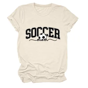 T-shirt à manches courtes décontracté beige avec imprimé graphique maman de foot