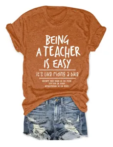 T-shirt casual da donna a maniche corte e collo rotondo con stampa citazione insegnante.
