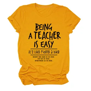 T-shirt donna casual girocollo a manica corta con stampa di lettere da insegnante divertente.
