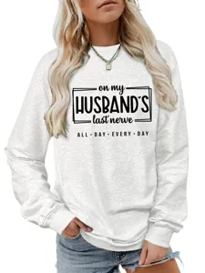 Damen Freizeit Langarm Rundhals Sweatshirt mit lustigem Buchstaben Print Herbst Oberteil.
