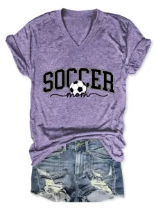 Femme soccer mom t-shirt a col v manches courtes assorti short en jean detail haut.