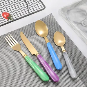 Set di Posate in Acciaio Inossidabile con Motivo Marmo Posate Dorate Coltello Forchetta Cucchiaio Stoviglie da Cucina