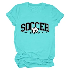 Femme Été Casual Manches Courtes T-Shirt Soccer Mom Imprimé Lettre Col Rond Haut Top