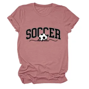 T-shirt à manches courtes décontracté avec imprimé graphique maman de foot pour femmes.