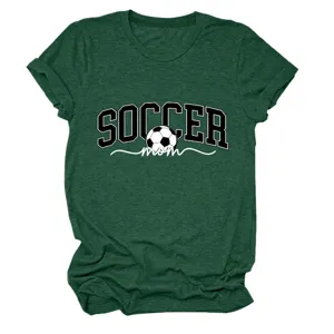T-shirt femme vert à manches courtes et col rond avec imprimé maman de foot d'été.