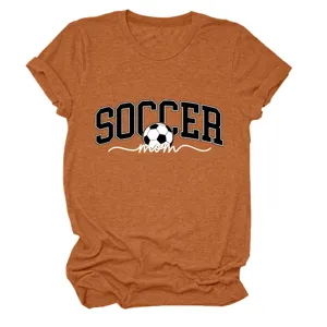T-shirt femme manches courtes décontracté, imprimé lettre soccer mom col rond été.