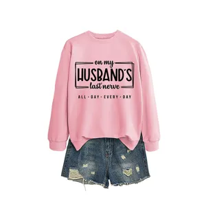 Damen rosa Rundhals Sweatshirt und Jeans Shorts Set Freizeit Langarm Pullover Top Haupt