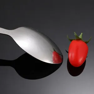 Cuillère à soupe en acier inoxydable pour cuisine domestique, coutellerie polie, durable et élégante.