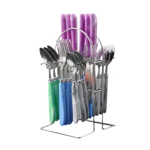 Set de couverts en acier inoxydable avec poignées marbrées et support image principale