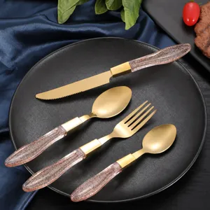 Roestvrij Staal Bestekset Goud Bestek Met Kristal Glitter Handvat Westerse Diner Mes Vork Lepel Servies