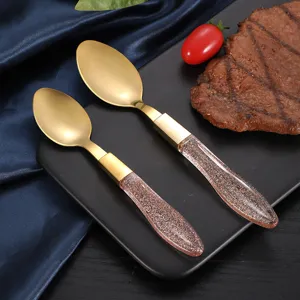 Roestvrijstalen lepels set met glitter kristallen handgrepen, elegant bestek voor thuis.