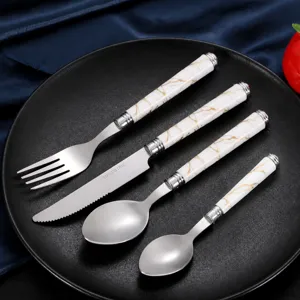 Stainless Steel Cutlery Set With Marble Pattern Ceramic Handle Dinner Knife Fork Spoon Kitchen Dining Tableware