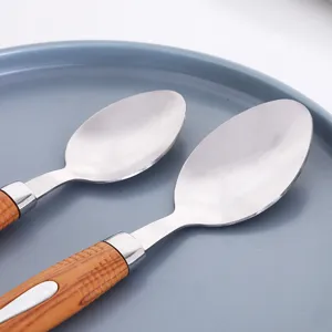 Cucharas de cena de acero inoxidable con mango de efecto madera para cocina y restaurante.