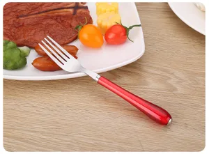 Tenedor de cena de acero inoxidable con mango rojo elegante vajilla de cocina articulo mesa