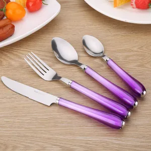 Juego de cubiertos de acero inoxidable cuchillo tenedor cuchara mango morado kit