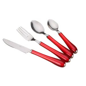 Juego de cubiertos de acero inoxidable de cuatro piezas cuchillo tenedor cuchara mango rojo