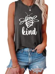 Grijze mouwloze tanktop met schattige bijenprint en tekst casual zomertop voor vrouwen