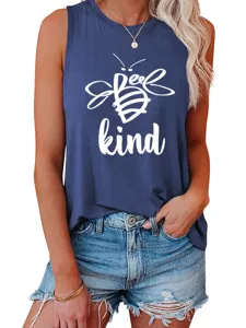 Dames losse mouwloze tanktop met leuke bij print voor de zomerse dagelijkse look.