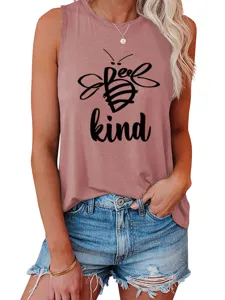 Vrouwen casual zomer mouwloze tanktop met schattige bij grafische print comfortabele basic vest