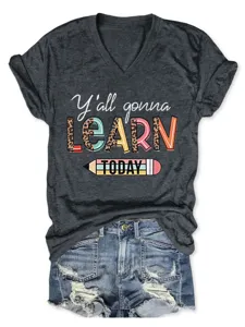 Damen V-Ausschnitt Kurzarm T-Shirt Sommer Lässige Grafische Tops Modische Damenkleidung