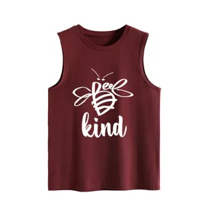 Casual dames tanktop in bordeauxrood met schattige bijen print en kind tekst mouwloze top.