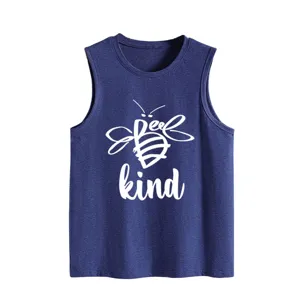 Donkerblauwe mouwloze tanktop met schattig wit bijtje grafische print detail aan de voorkant.