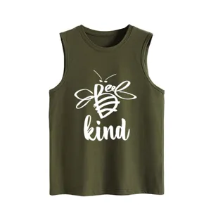Dames casual olijfgroene tanktop met schattige bijen grafische print voor dagelijkse zomer.