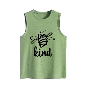 Groene casual dames mouwloze tanktop met schattige bijen grafische print, losse pasvorm.