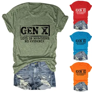 Women's casual short sleeve round neck t-shirt with funny letter print gen x vintage tee top