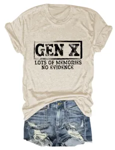 Detailed view of the Gen X slogan graphic short sleeve t-shirt and denim shorts set.