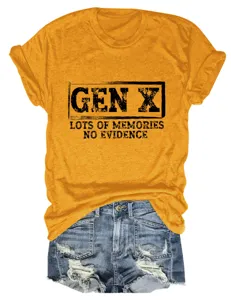 Women vintage Gen X letter print mustard yellow short sleeve casual daily graphic t-shirt