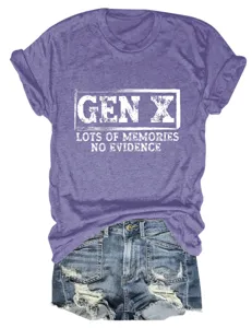 Detailed view of women's purple short sleeve t-shirt featuring cool graphic letter print.