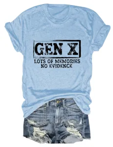 Casual light blue round neck short sleeve t-shirt featuring gen x print for women daily wear