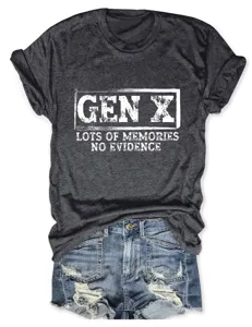 Casual vintage Gen X letter print short sleeve grey t-shirt for women stylish everyday wear