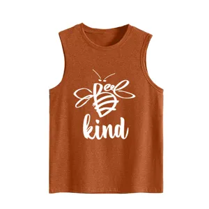 Dames casual mouwloze tanktop met een leuke bij print in roestbruin voor de zomer