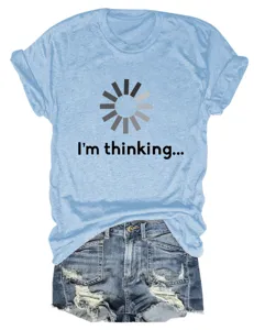 T-shirt à manches courtes bleu clair décontracté pour femme avec imprimé amusant.