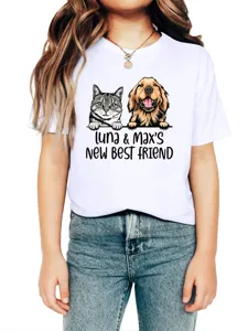 Adorable cute pet graphic short sleeve t-shirt for kids, comfortable round neck casual top