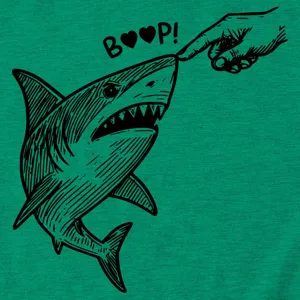 Lässiges lustiges Damen T-Shirt mit einem verspielten Haifisch Finger Grafik Druck.
