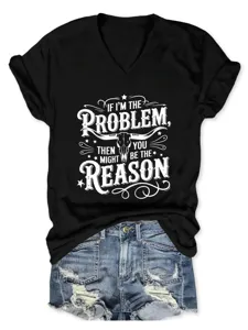 Women's black V-neck short sleeve graphic t-shirt with funny quote and bull skull print.